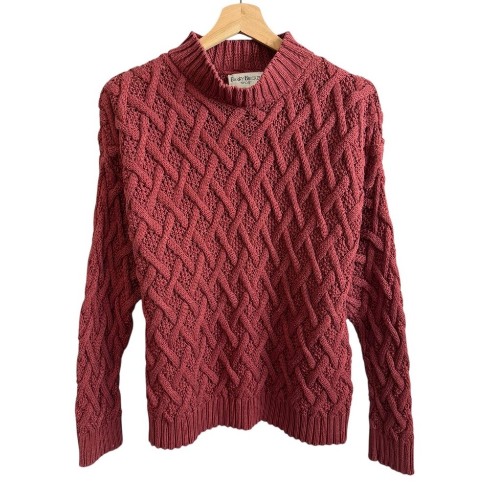 Vintage Textured 3D Knit Sweater‎ Red Size L Grandpa Fisherman Eclectic Retro